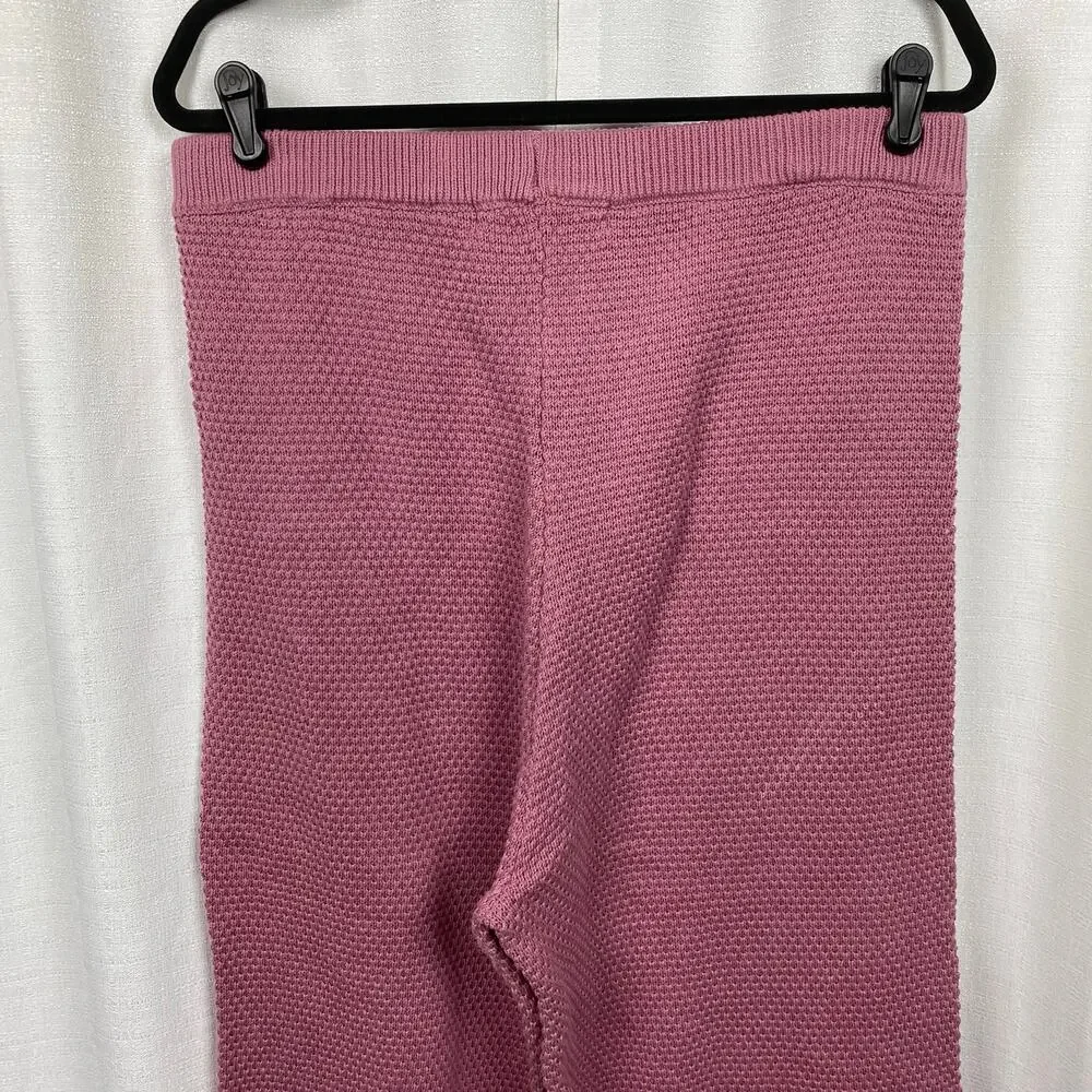 Free People Rose Pink Hailee Sweater Waffle Knit Wide Leg Cropped Pants Sz.L